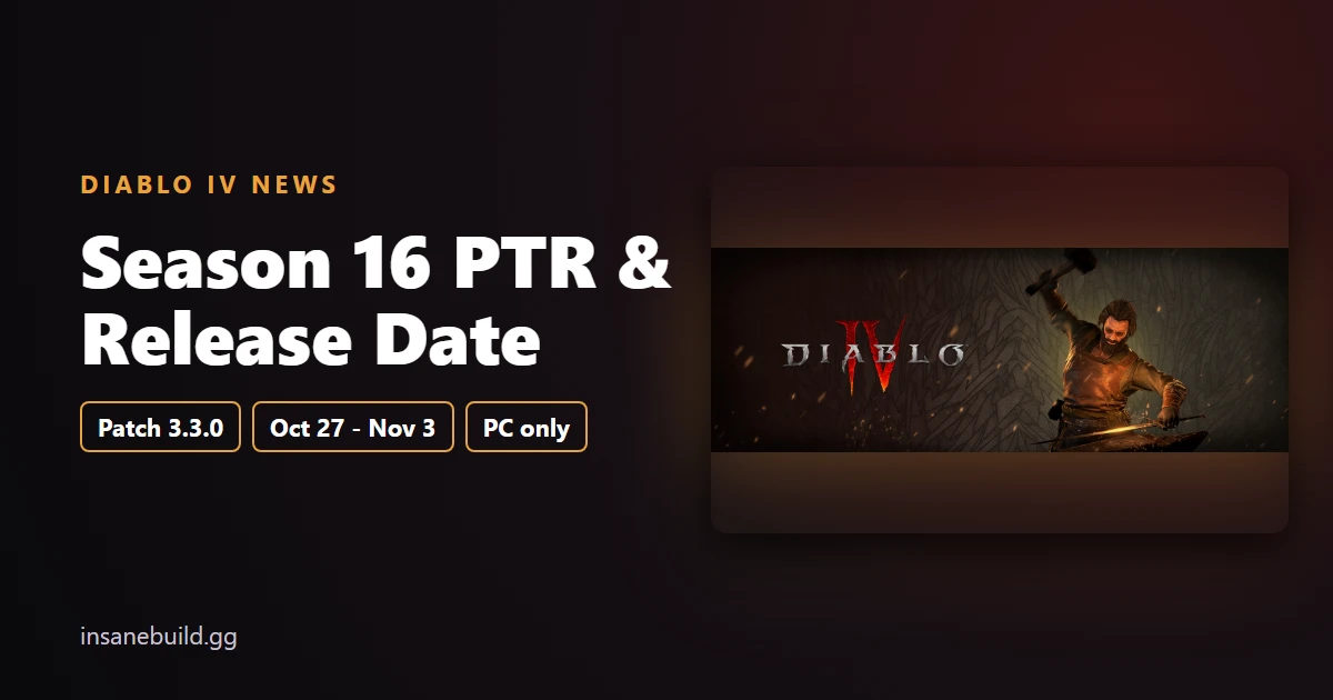 Diablo 4 Season 16 PTR: Dates, Changes and Release Date